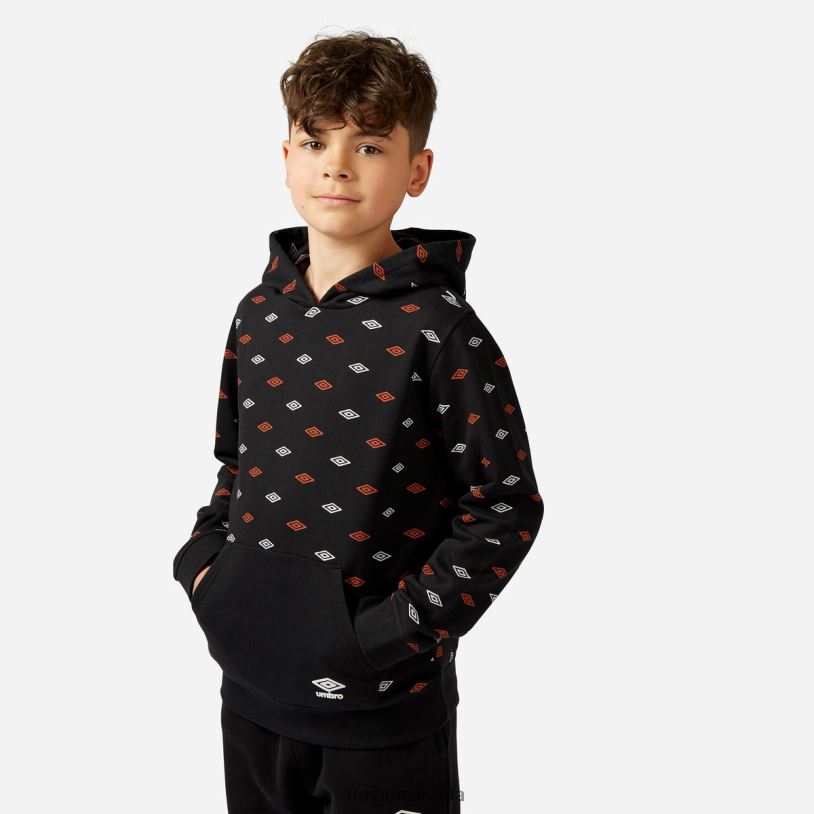 Black Clothing All Over Print Hoodie Kids Umbro 262Z8618