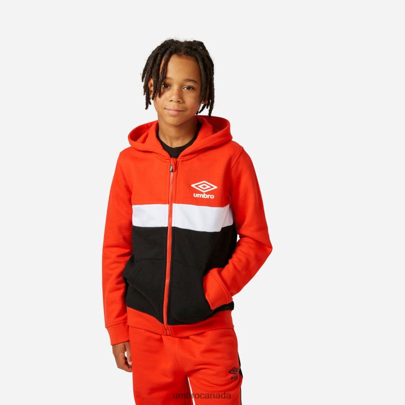 Cherry Tomato/White/Black Clothing Zip Through Hoodie Kids Umbro 262Z8611