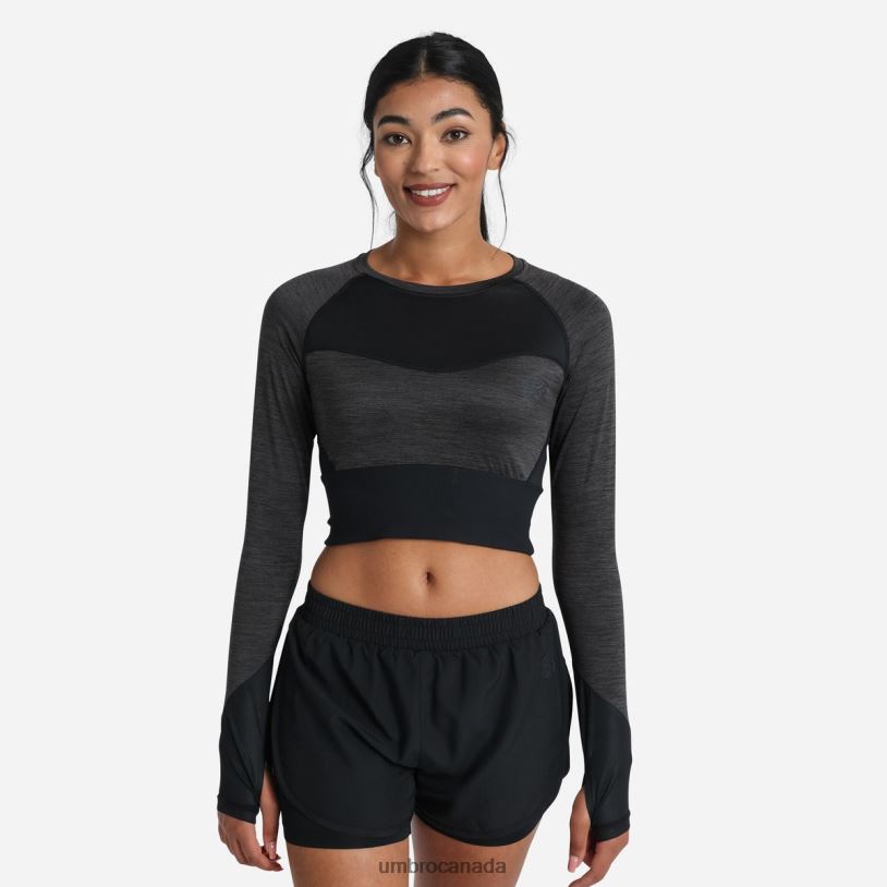 Black Marl Clothing Pro Training Long Sleeve Crop Top Women Umbro 262Z8400