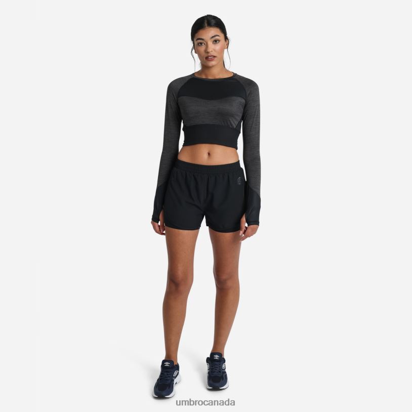 Black Marl Clothing Pro Training Long Sleeve Crop Top Women Umbro 262Z8400