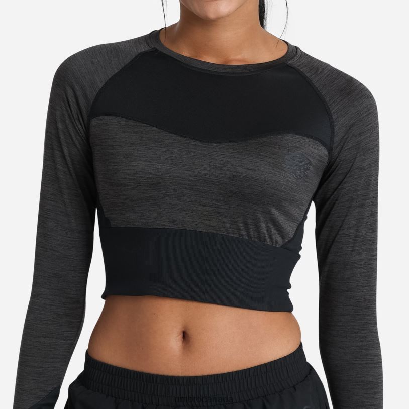 Black Marl Clothing Pro Training Long Sleeve Crop Top Women Umbro 262Z8400