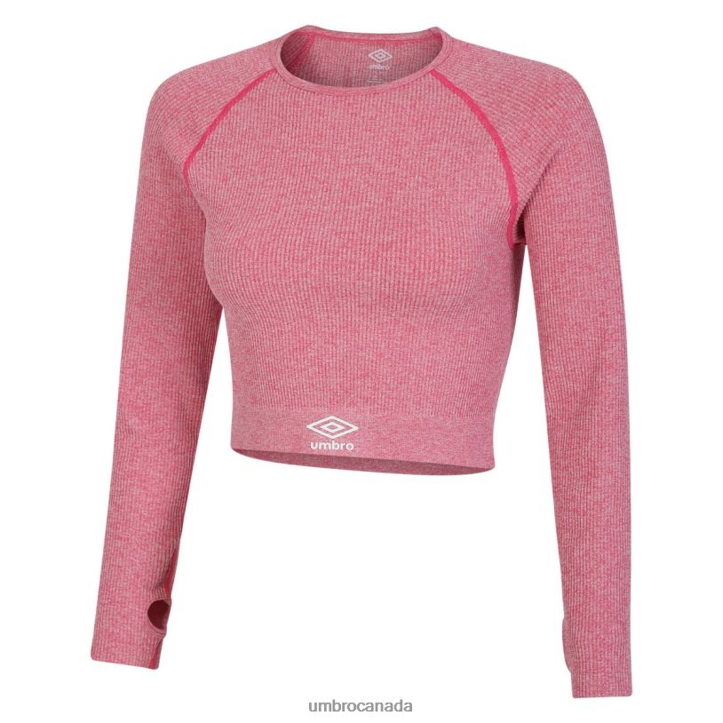 Pink Marl Clothing Seamless Ribbed LS Crop Top Women Umbro 262Z8390