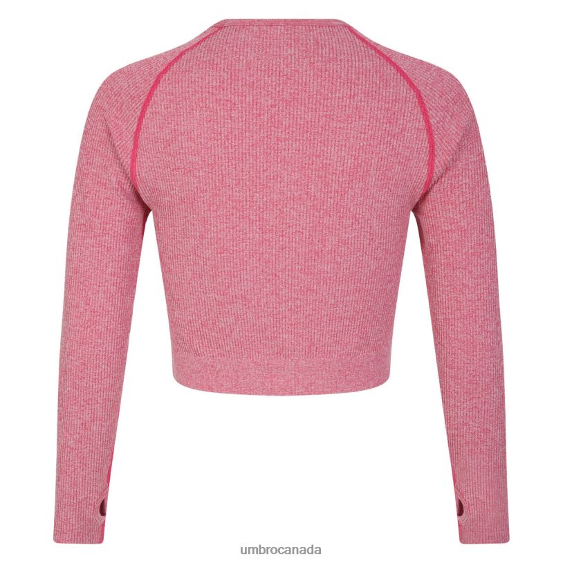Pink Marl Clothing Seamless Ribbed LS Crop Top Women Umbro 262Z8390