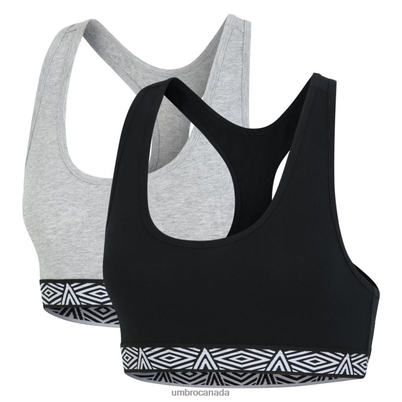 Black/Grey Marl Clothing Core Ladies Bra Top 2 Pack Women Umbro 262Z8538